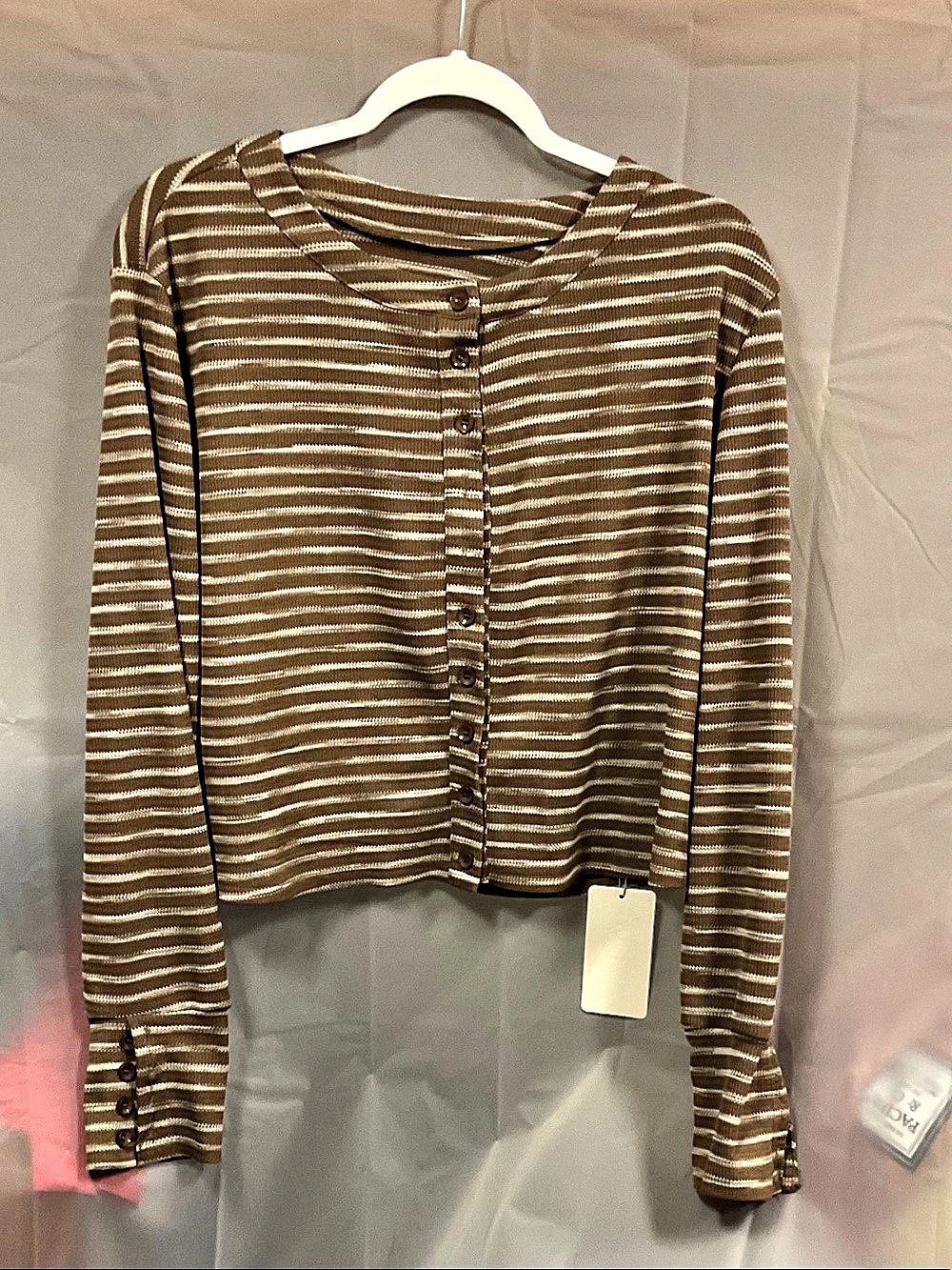MUSIER Striped Cardigan in Brown & White ptp 24” NWT
